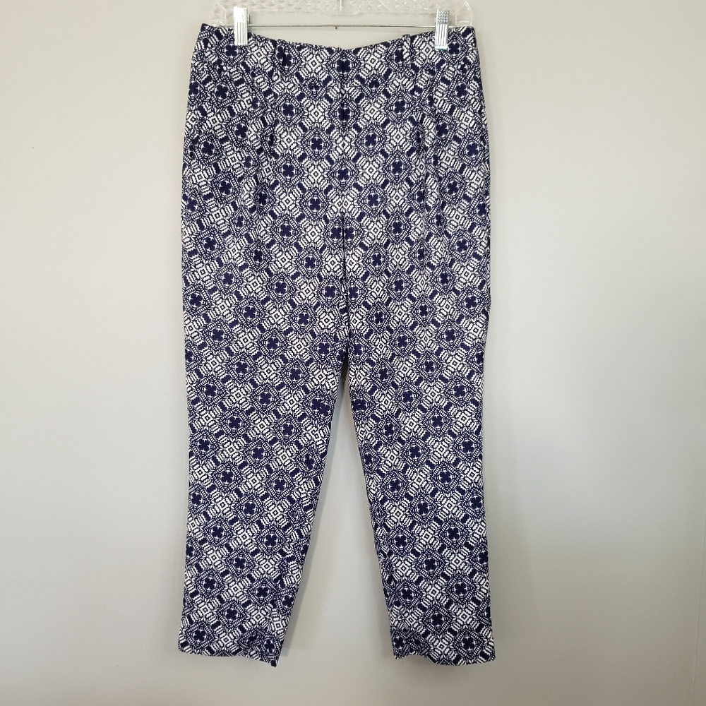 J. Crew Navy Blue and White Indigo Batik Print Pants